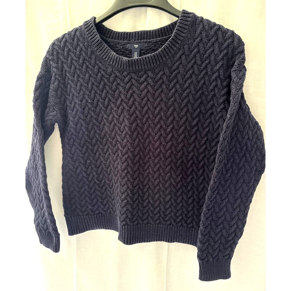 Gap Womens XS Navy Blue Cable Knit Fisherman Crewneck Long Sleeve Sweater